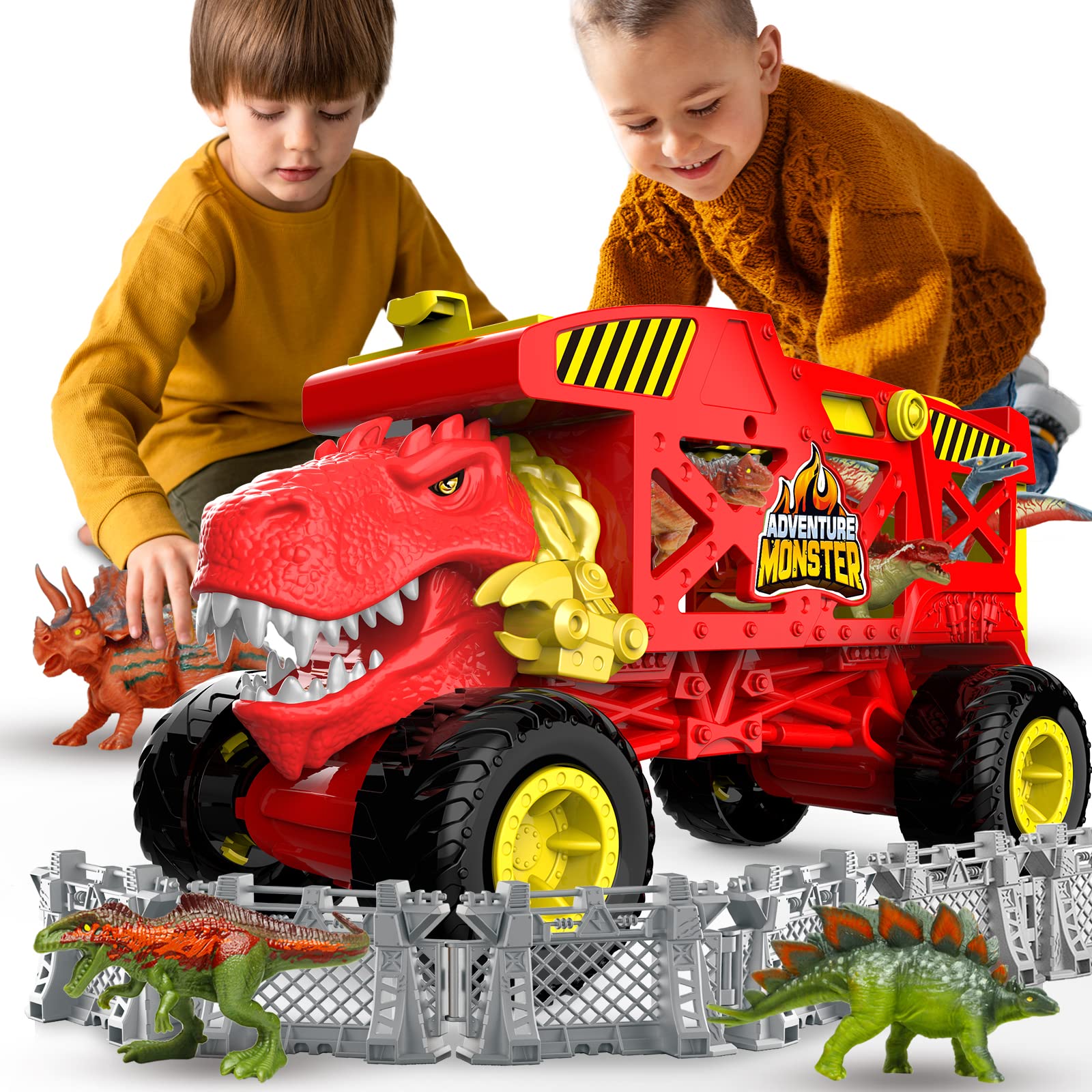 Amazon.com: KARMOUNT Dinosaur Playset, Red T-Rex Double-Deck